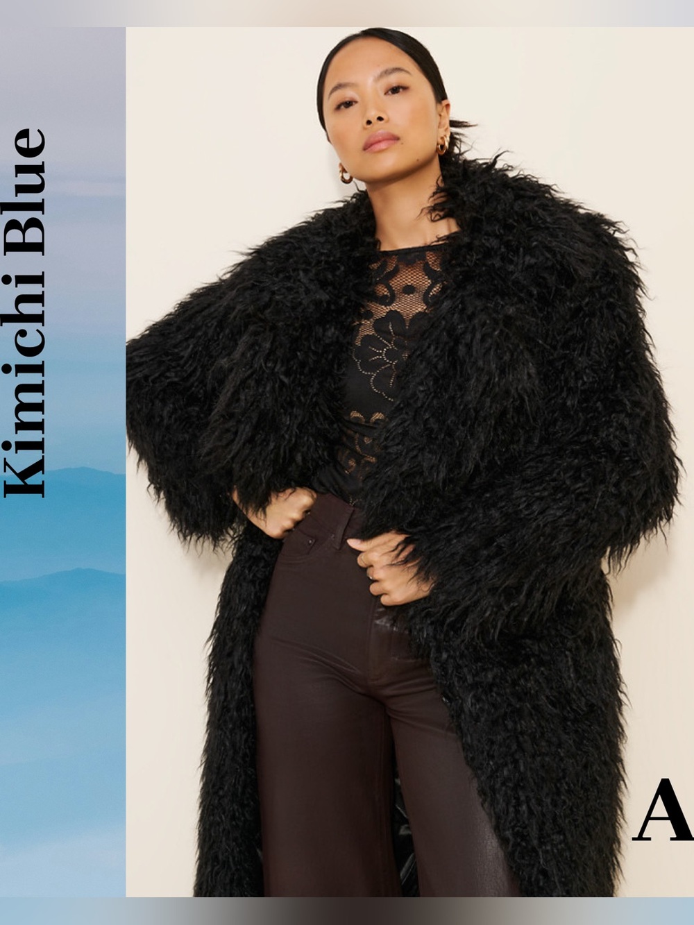 Kimchi Black Faux-Fur Long Cape Coat Large